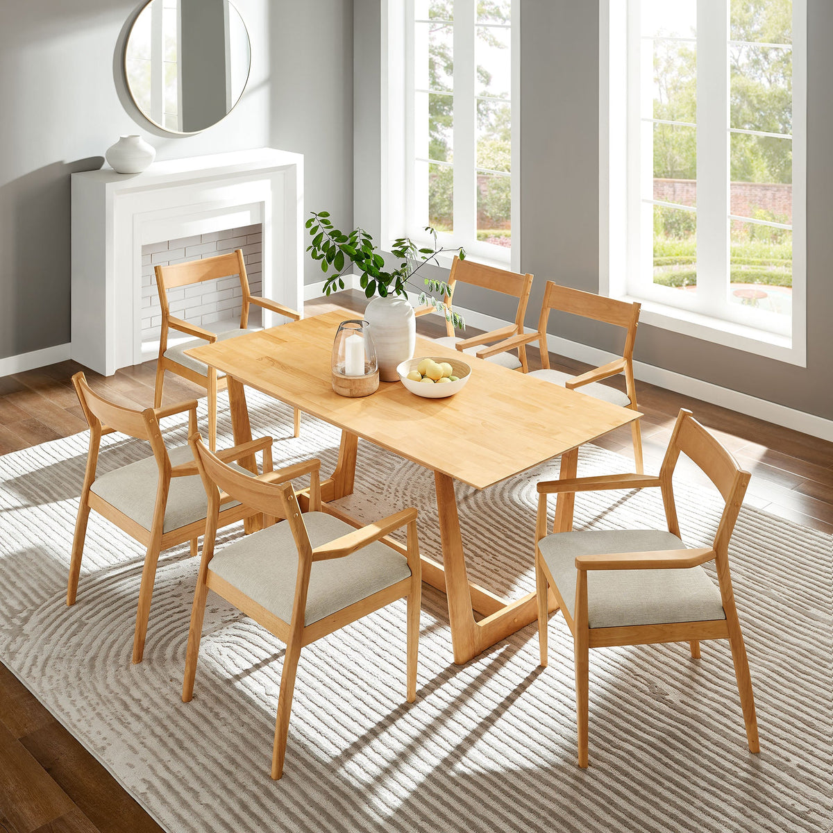 Solara 7-Piece Wood Dining Set with Fabric Upholstered Armchairs by Modway, photo 11 of 24
