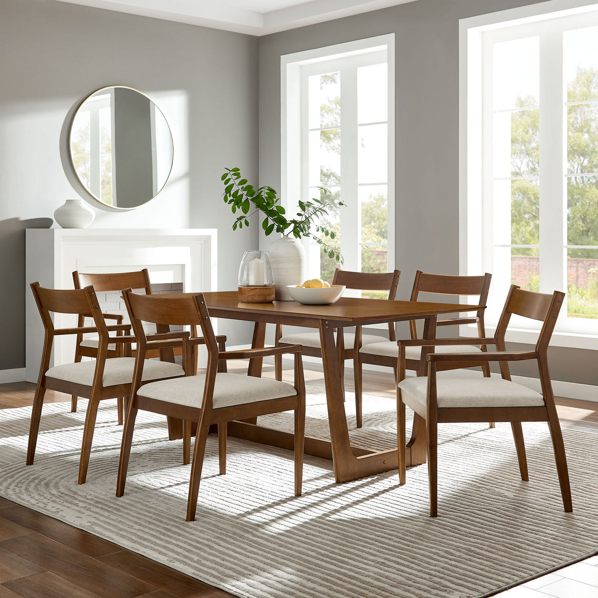 Solara 7-Piece Wood Dining Set with Fabric Upholstered Armchairs by Modway, photo 24 of 24