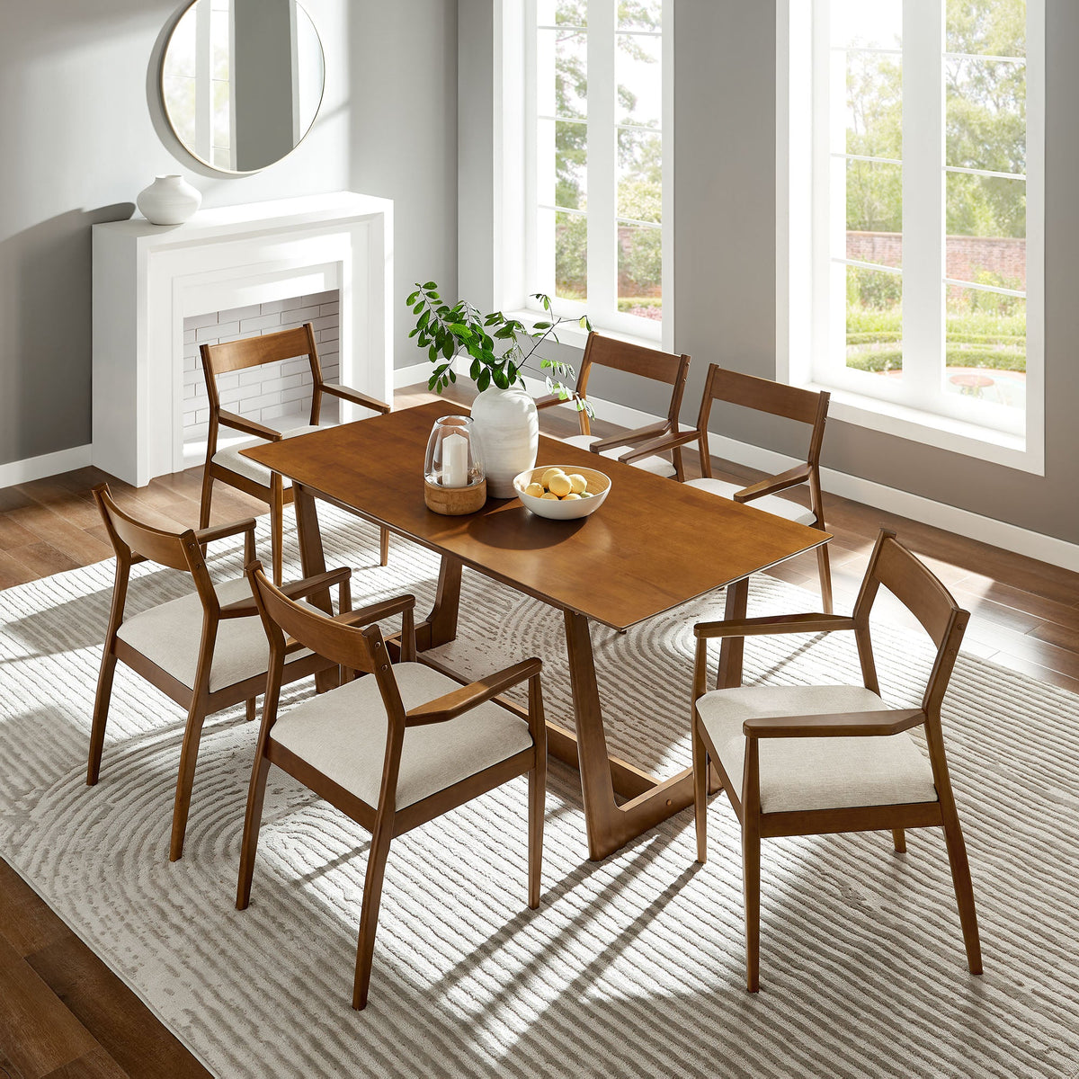 Solara 7-Piece Wood Dining Set with Fabric Upholstered Armchairs by Modway, photo 23 of 24