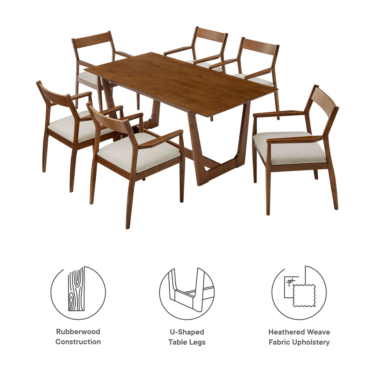 Solara 7-Piece Wood Dining Set with Fabric Upholstered Armchairs by Modway, photo 14 of 24