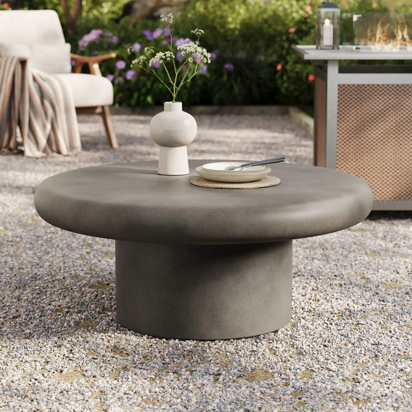 Argos Indoor-Outdoor Patio Concrete Round Coffee Table by Modway by HouseOfZazla