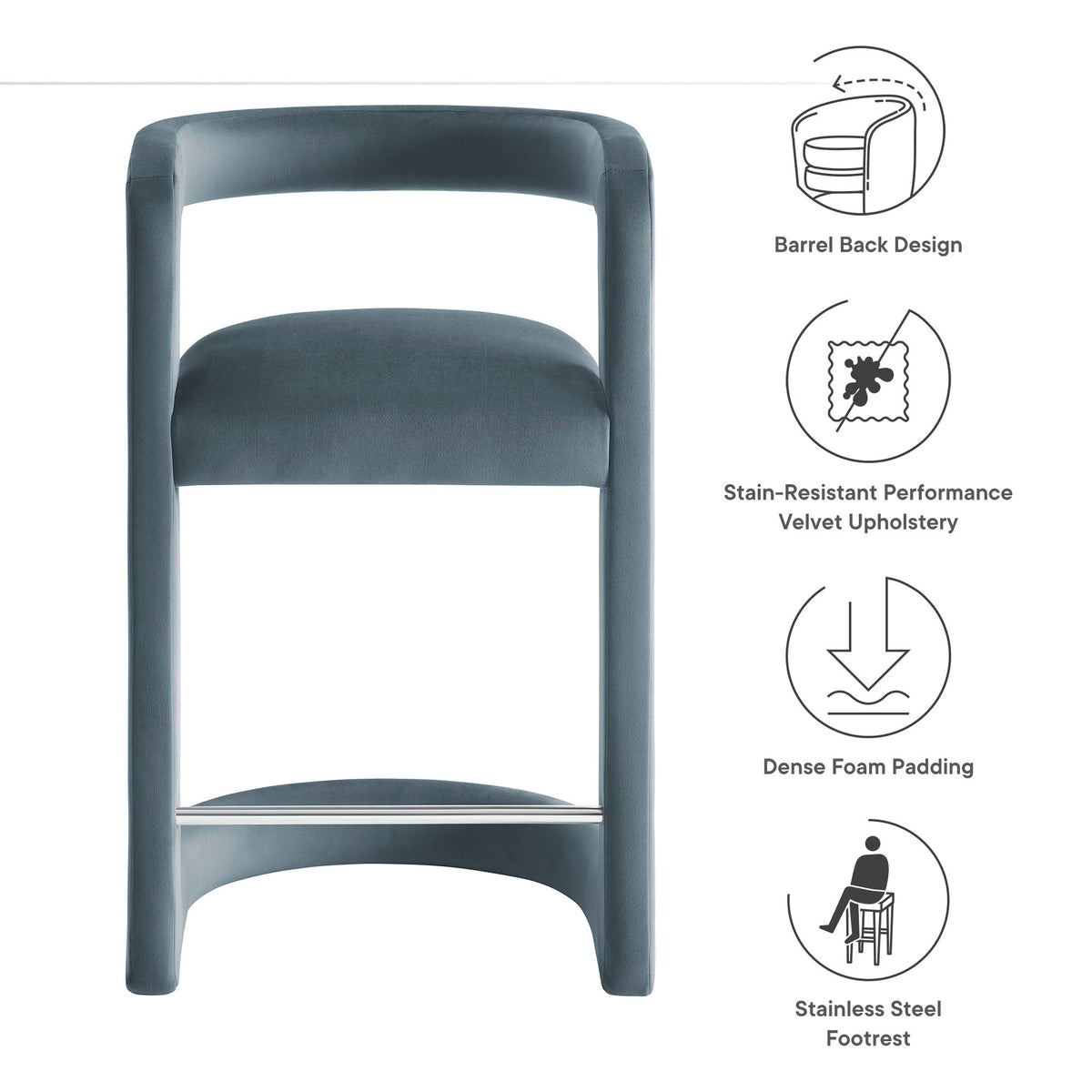 Winslow Performance Velvet Counter Stool by Modway, photo 12 of 41