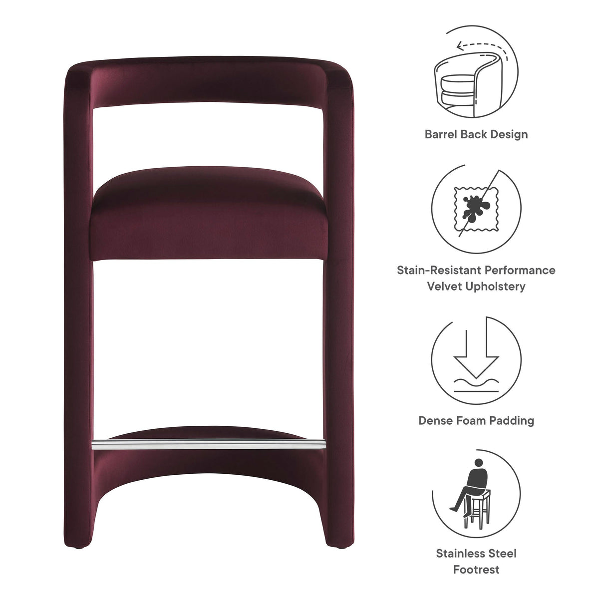 Winslow Performance Velvet Counter Stool by Modway, photo 21 of 41
