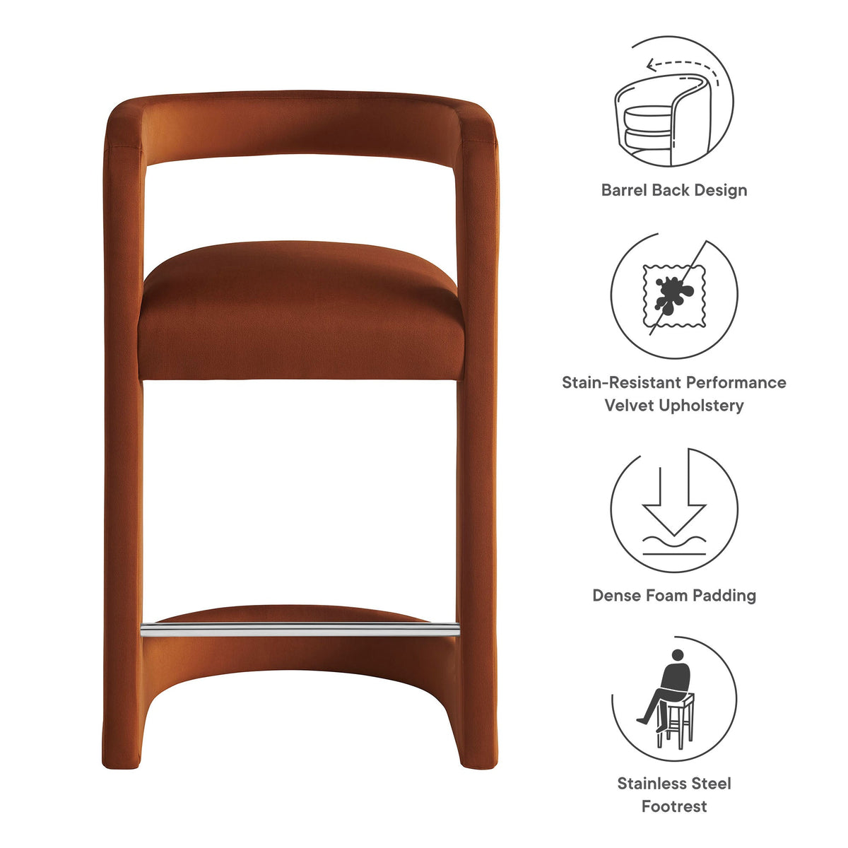Winslow Performance Velvet Counter Stool by Modway, photo 30 of 41