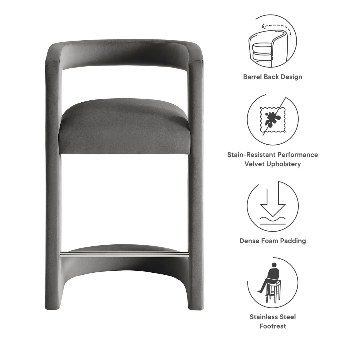 Winslow Performance Velvet Counter Stool by Modway, photo 39 of 41