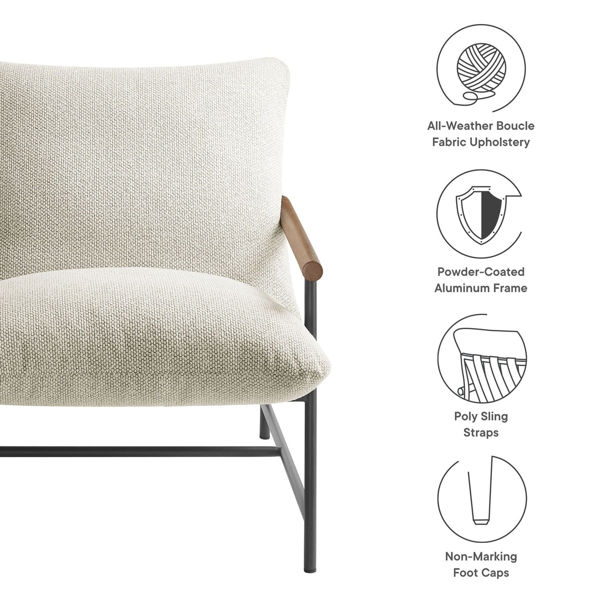 Raya Outdoor Patio Boucle Sling Lounge Chair by Modway, photo 11 of 18