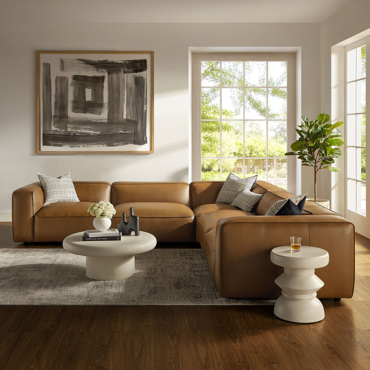 Auren 5-Piece Upholstered Vegan Leather Modular L-Shaped Sofa by Modway, photo 8 of 18