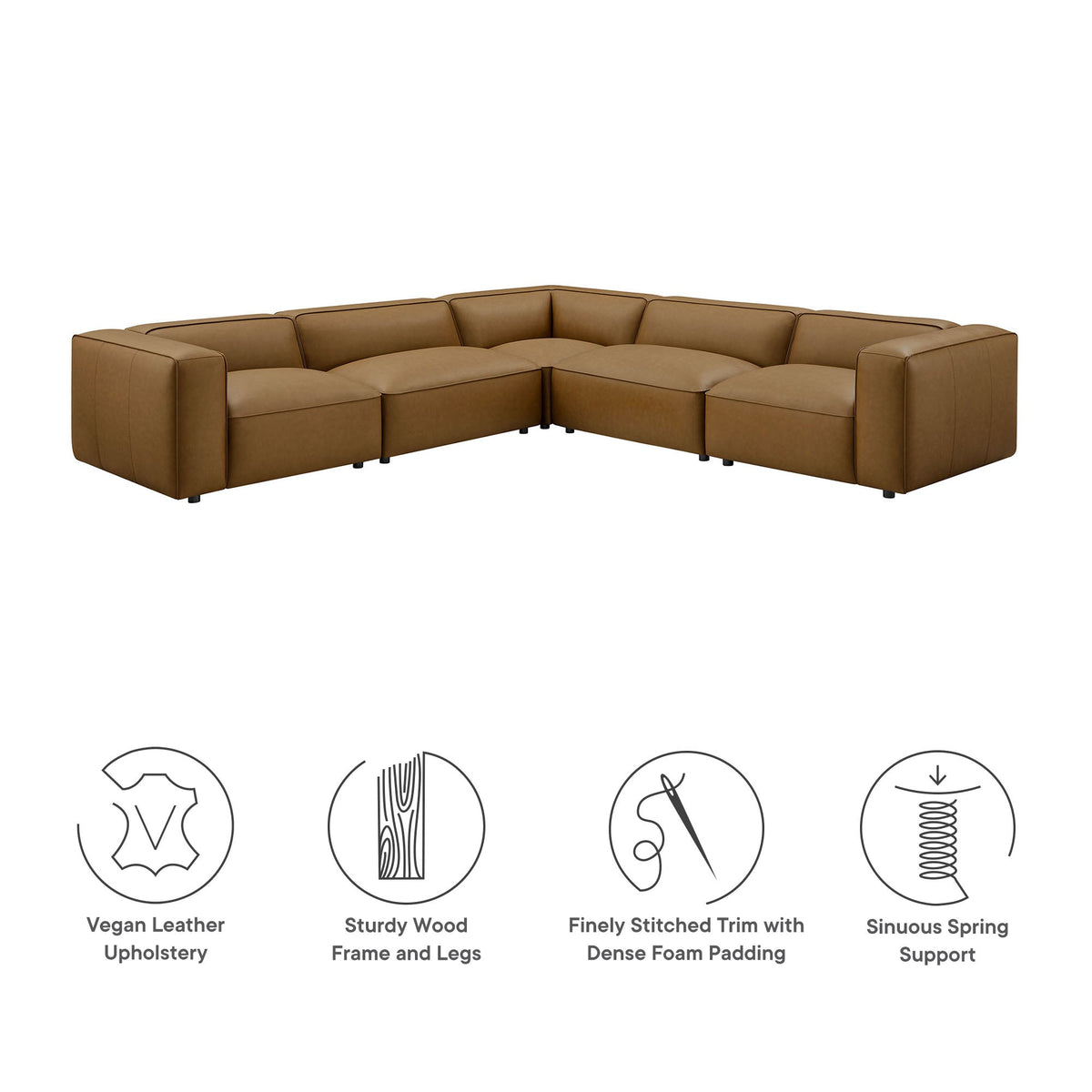 Auren 5-Piece Upholstered Vegan Leather Modular L-Shaped Sofa by Modway, photo 3 of 18
