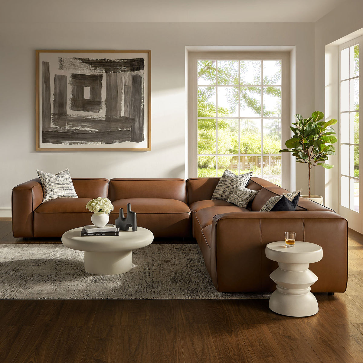 Auren 5-Piece Upholstered Vegan Leather Modular L-Shaped Sofa by Modway, photo 17 of 18