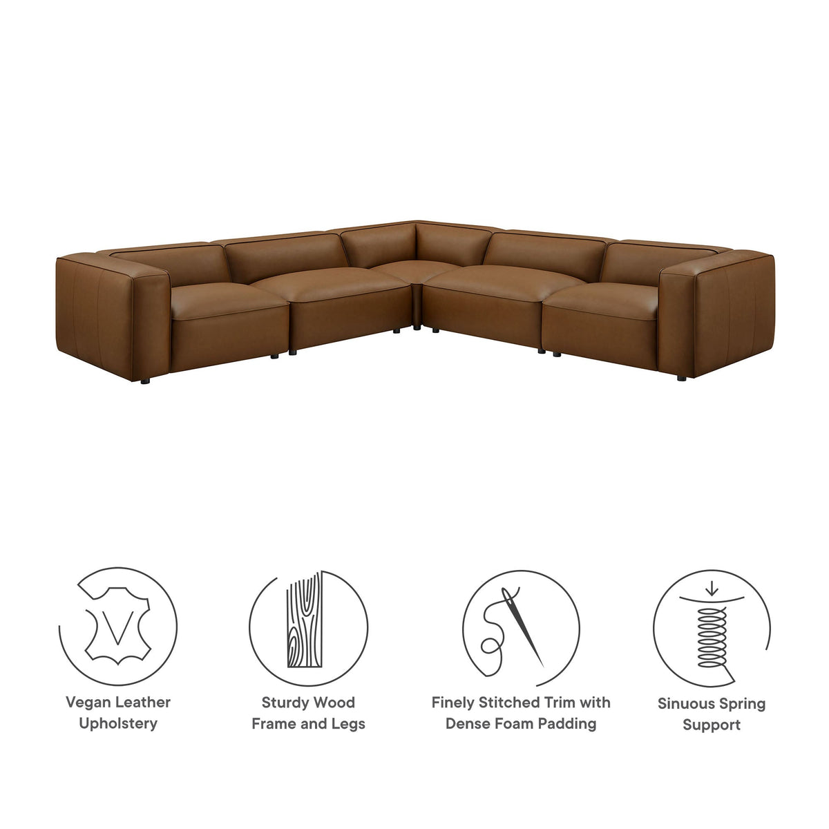 Auren 5-Piece Upholstered Vegan Leather Modular L-Shaped Sofa by Modway, photo 15 of 18