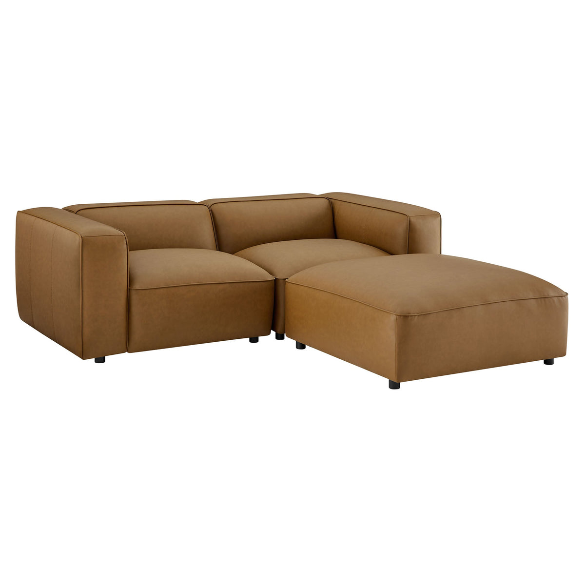 Auren 3-Piece Upholstered Vegan Leather Modular Loveseat with Ottoman by Modway