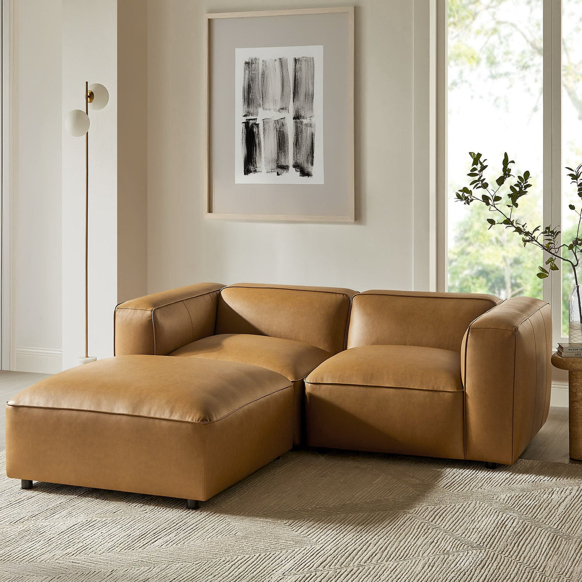 Auren 3-Piece Upholstered Vegan Leather Modular Loveseat with Ottoman by Modway, photo 7 of 16