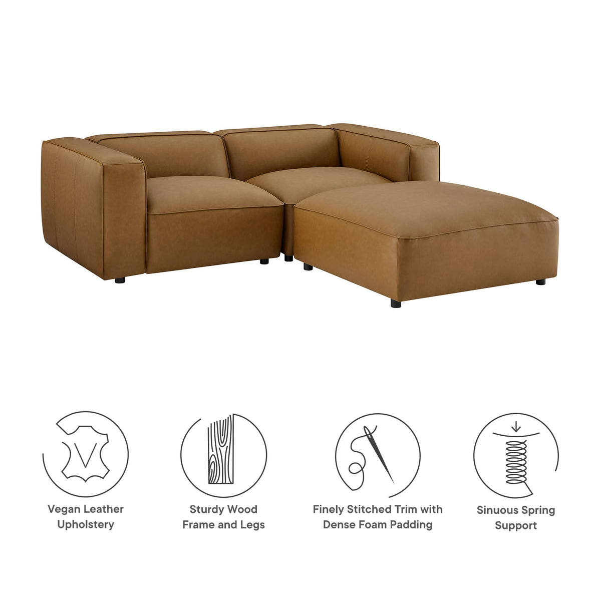 Auren 3-Piece Upholstered Vegan Leather Modular Loveseat with Ottoman by Modway, photo 5 of 16