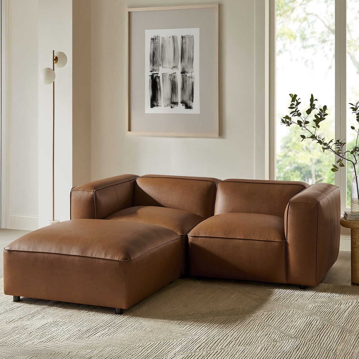 Auren 3-Piece Upholstered Vegan Leather Modular Loveseat with Ottoman by Modway, photo 15 of 16