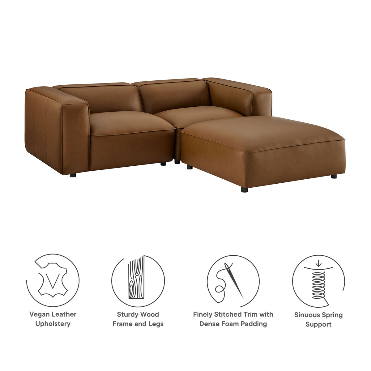 Auren 3-Piece Upholstered Vegan Leather Modular Loveseat with Ottoman by Modway, photo 13 of 16