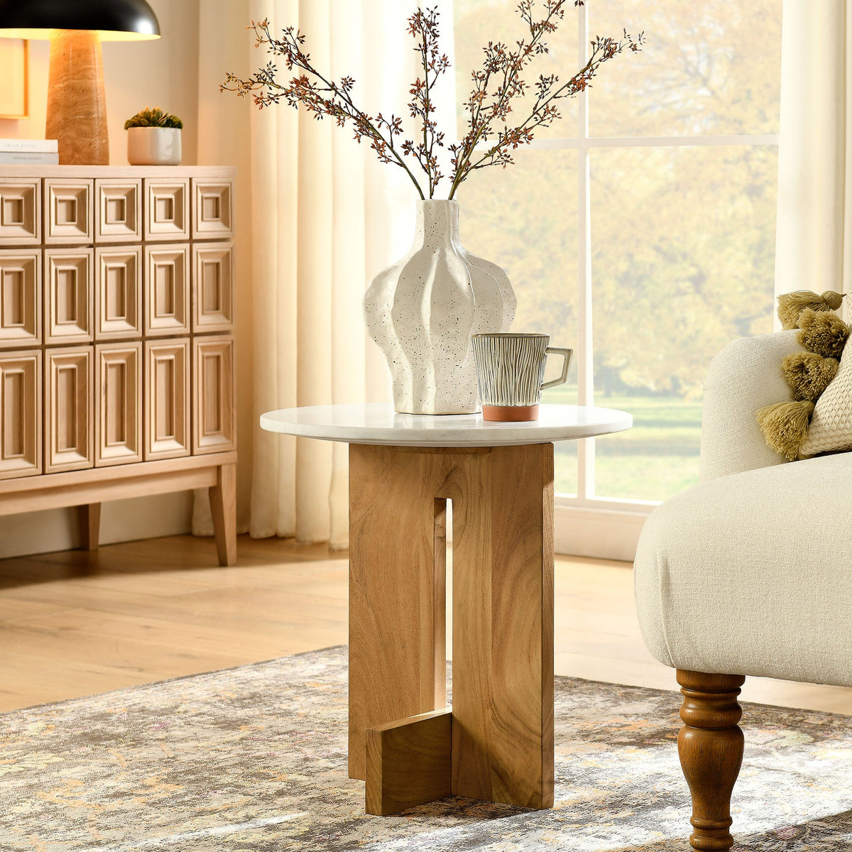 Tarin Acacia Wood and Marble Side Table by Modway, photo 8 of 10