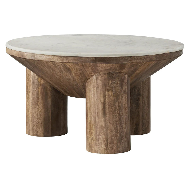 Ellison 33" Round Wood Coffee Table With Marble Top by HouseOfZazla