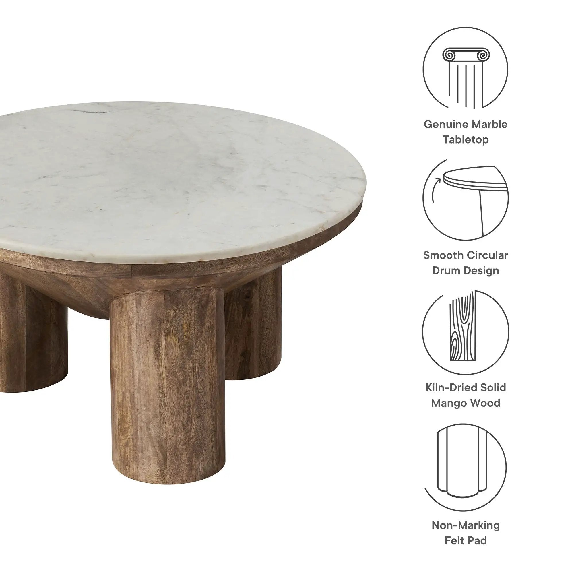 Ellison 33" Round Wood Coffee Table With Marble Top by HouseOfZazla