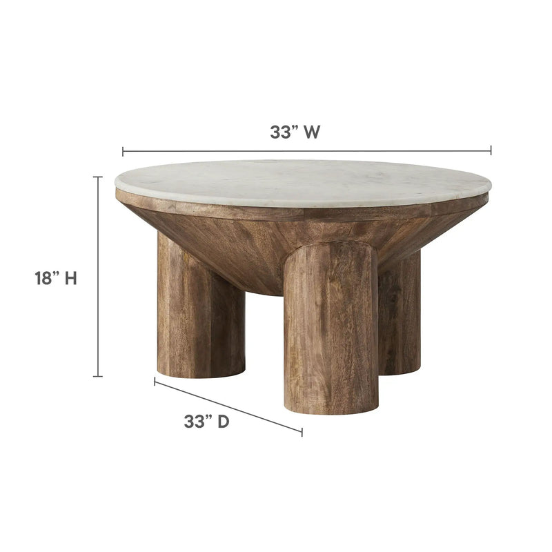 Ellison 33" Round Wood Coffee Table With Marble Top by HouseOfZazla