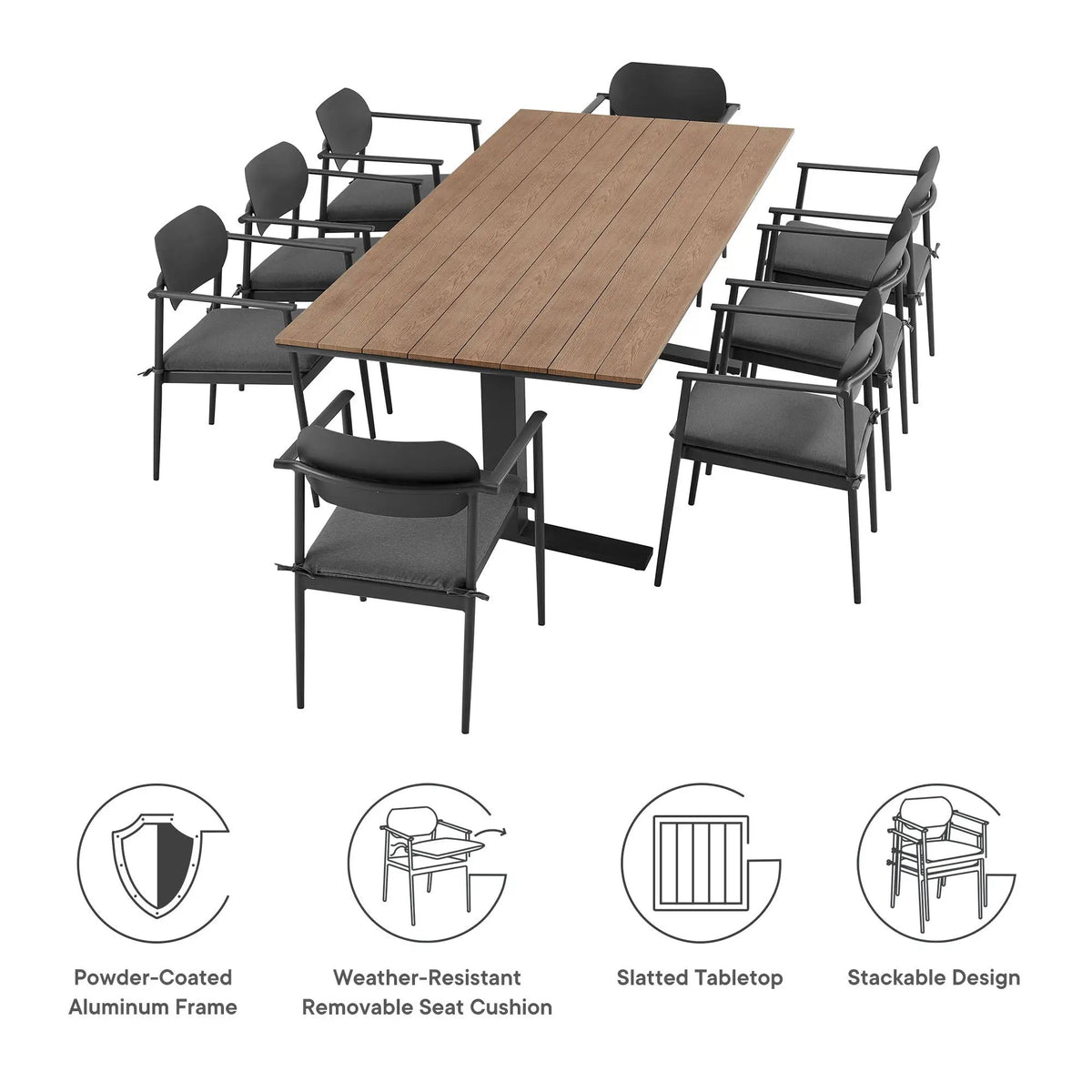 Aeris 9-Piece Outdoor Patio Aluminum Dining Set by Modway by HouseOfZazla