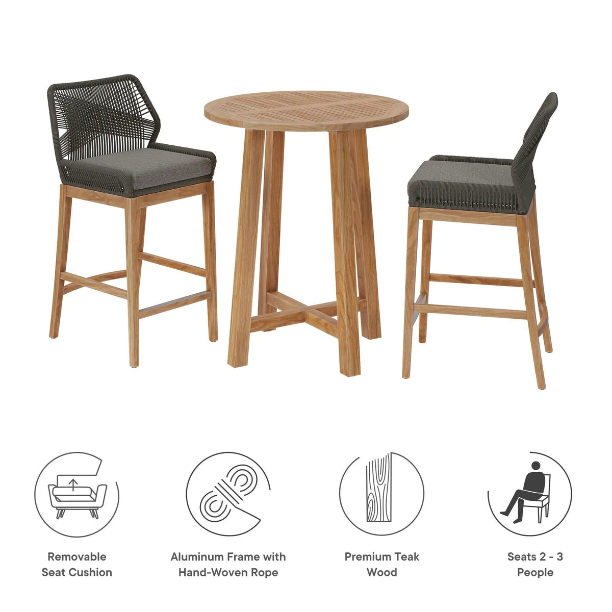 Wellspring 3-Piece Outdoor Patio Teak Wood Bar Set by Modway by HouseOfZazla