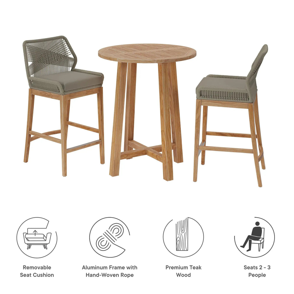 Wellspring 3-Piece Outdoor Patio Teak Wood Bar Set by Modway by HouseOfZazla