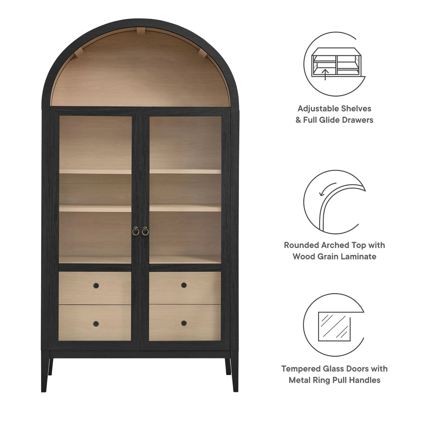 Nolan 1-Piece Wood Storage Cabinet with Arched Glass Doors by HouseOfZazla