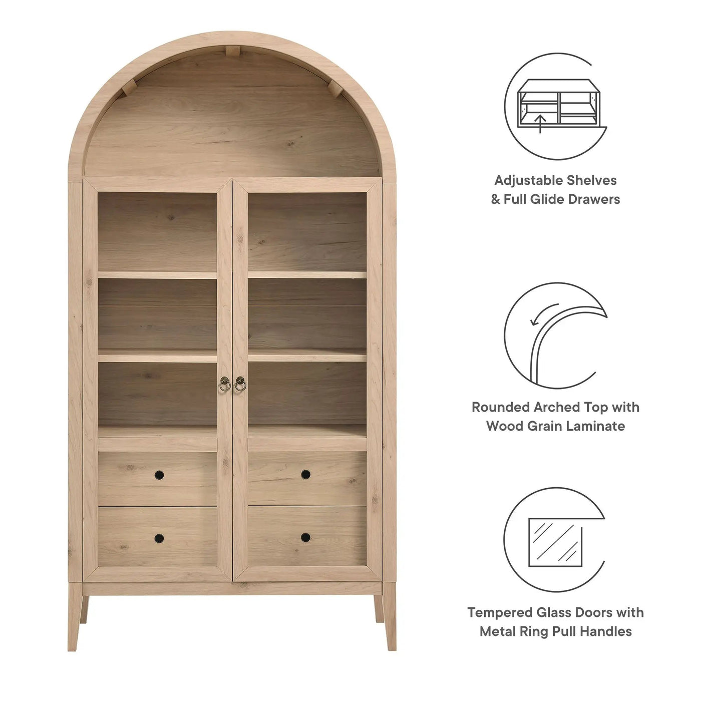 Nolan 1-Piece Wood Storage Cabinet with Arched Glass Doors by HouseOfZazla