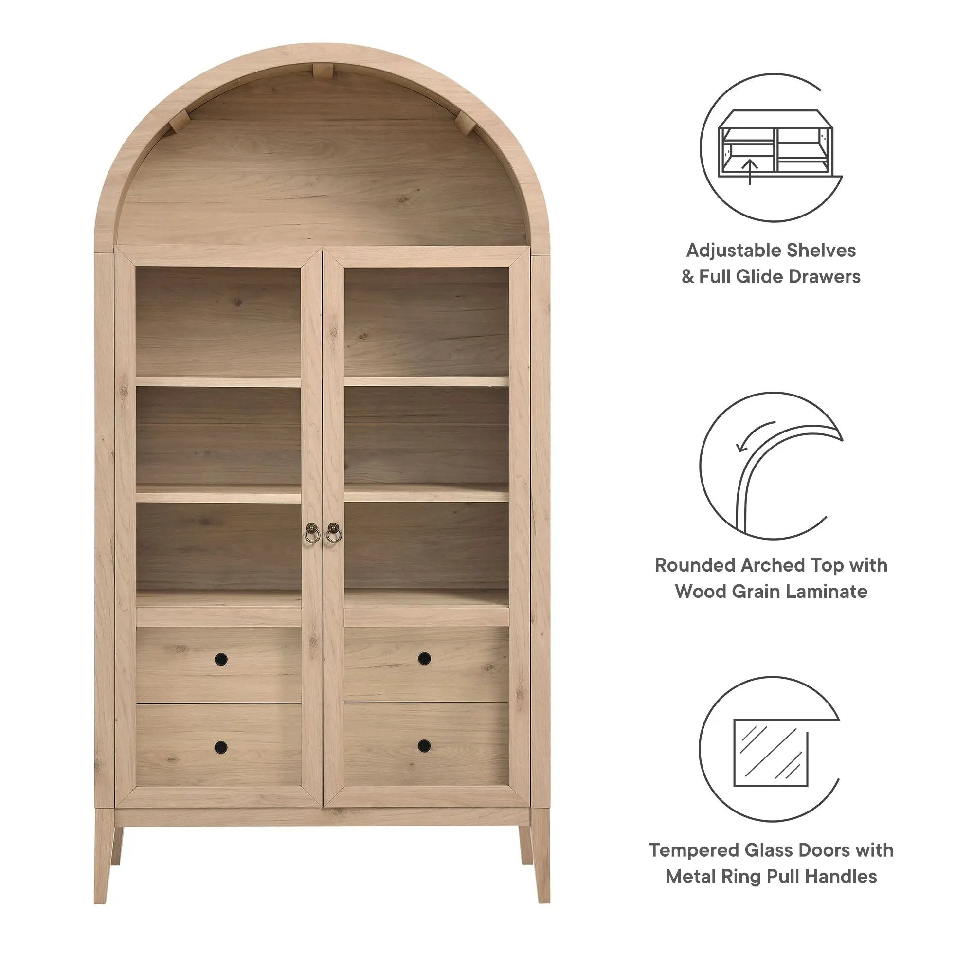 Nolan 1-Piece Wood Storage Cabinet with Arched Glass Doors by HouseOfZazla