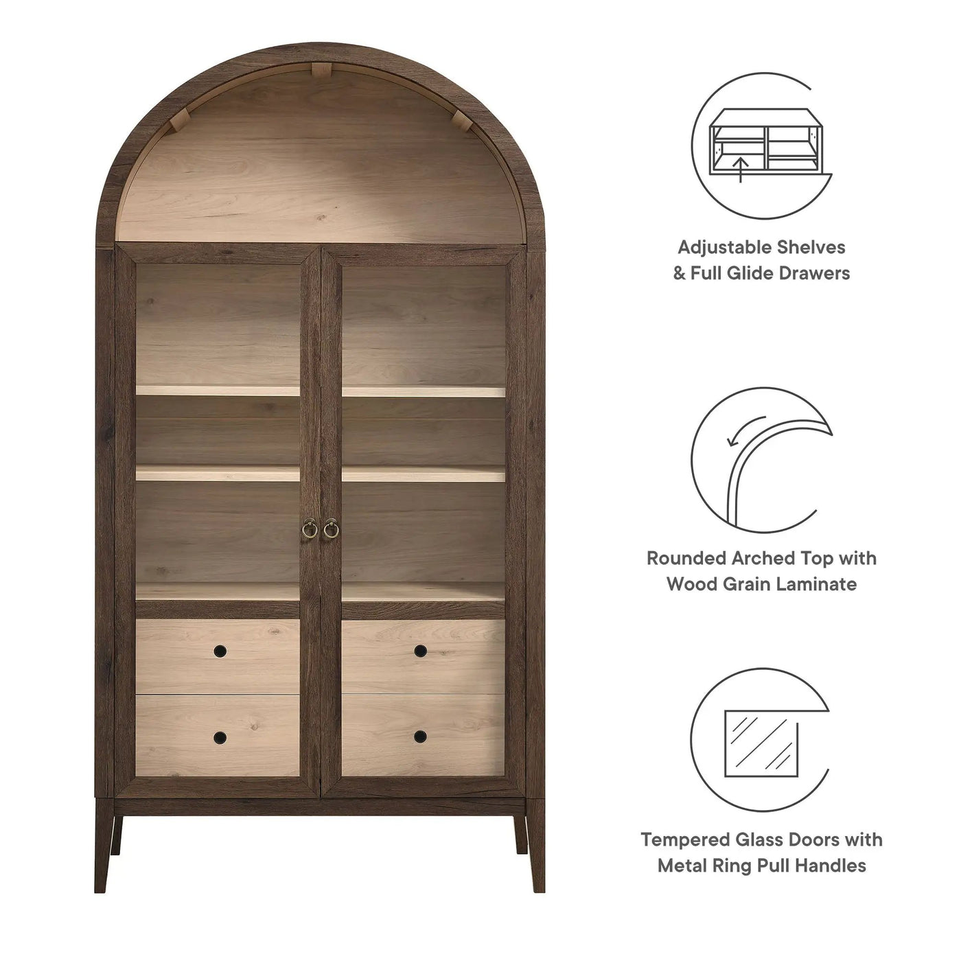 Nolan 1-Piece Wood Storage Cabinet with Arched Glass Doors by HouseOfZazla