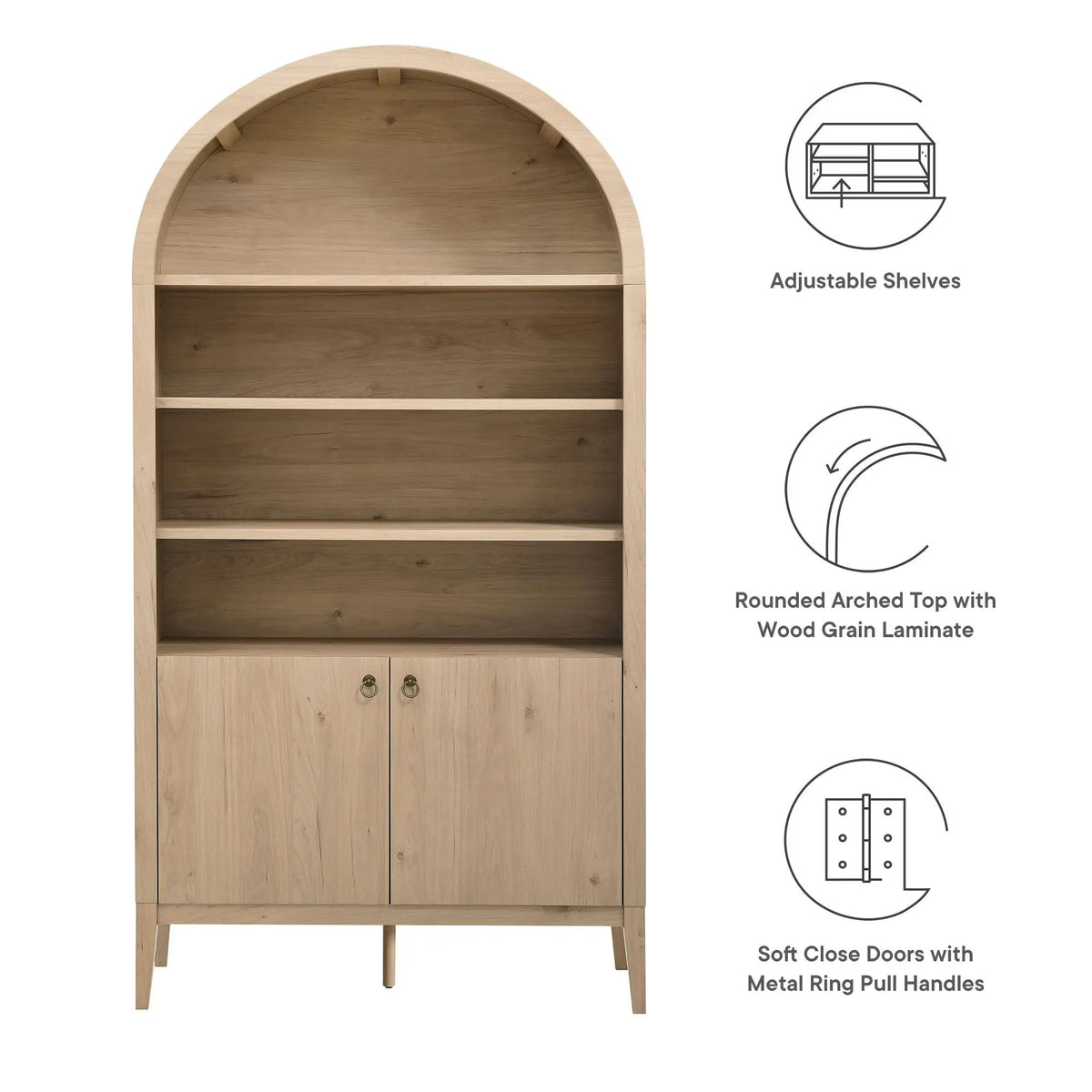Nolan 74" Tall Wide Arched Storage Display Cabinet Bookshelf by Modway by HouseOfZazla