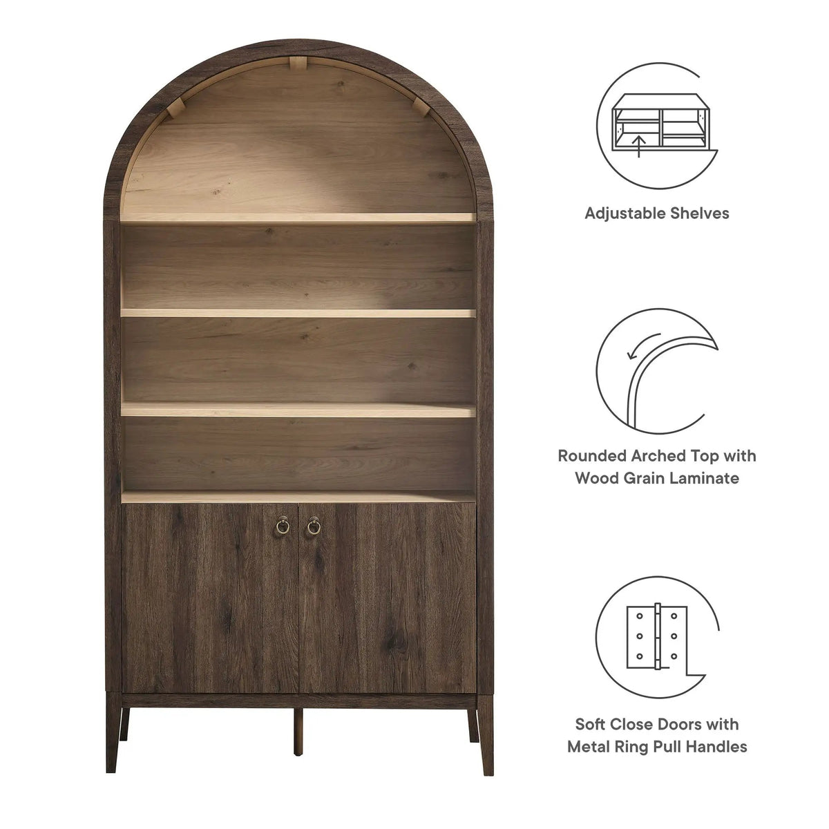 Nolan 74" Tall Wide Arched Storage Display Cabinet Bookshelf by Modway by HouseOfZazla