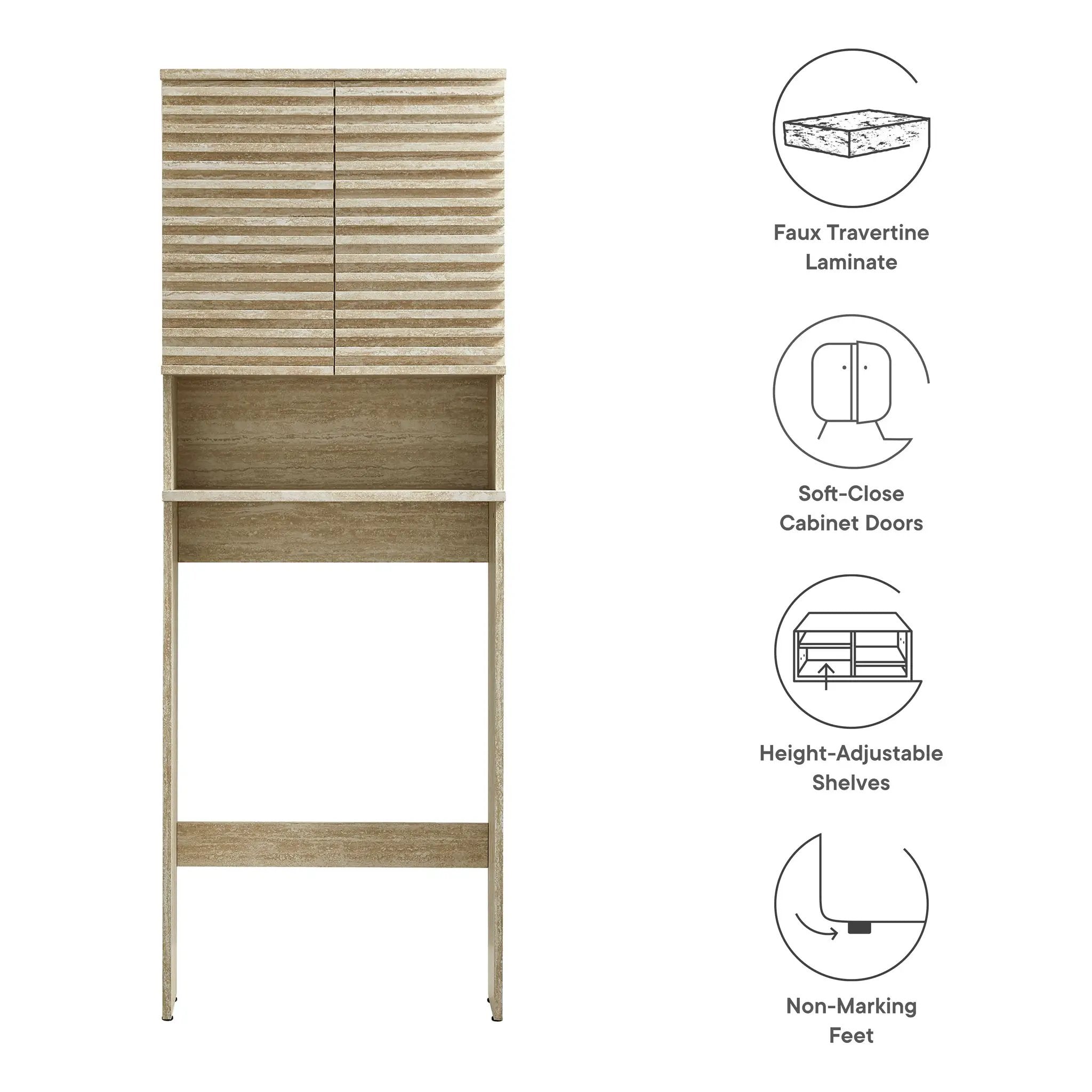 Render Over the Toilet Faux Travertine Bathroom Storage Cabinet by Modway by HouseOfZazla