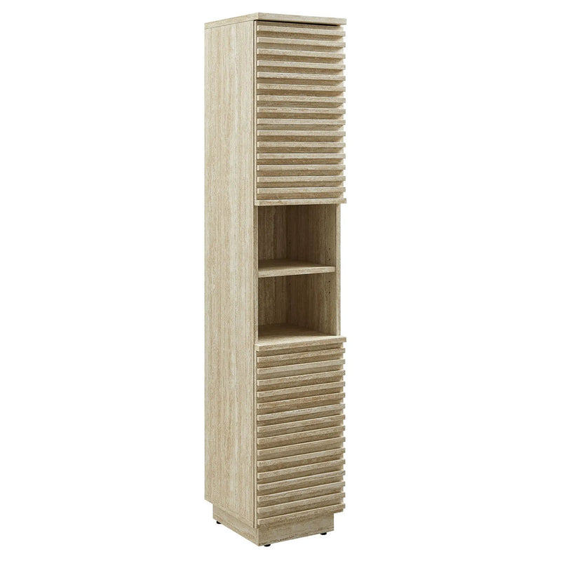 Render Tall Narrow Faux Travertine Linen Storage Cabinet by HouseOfZazla