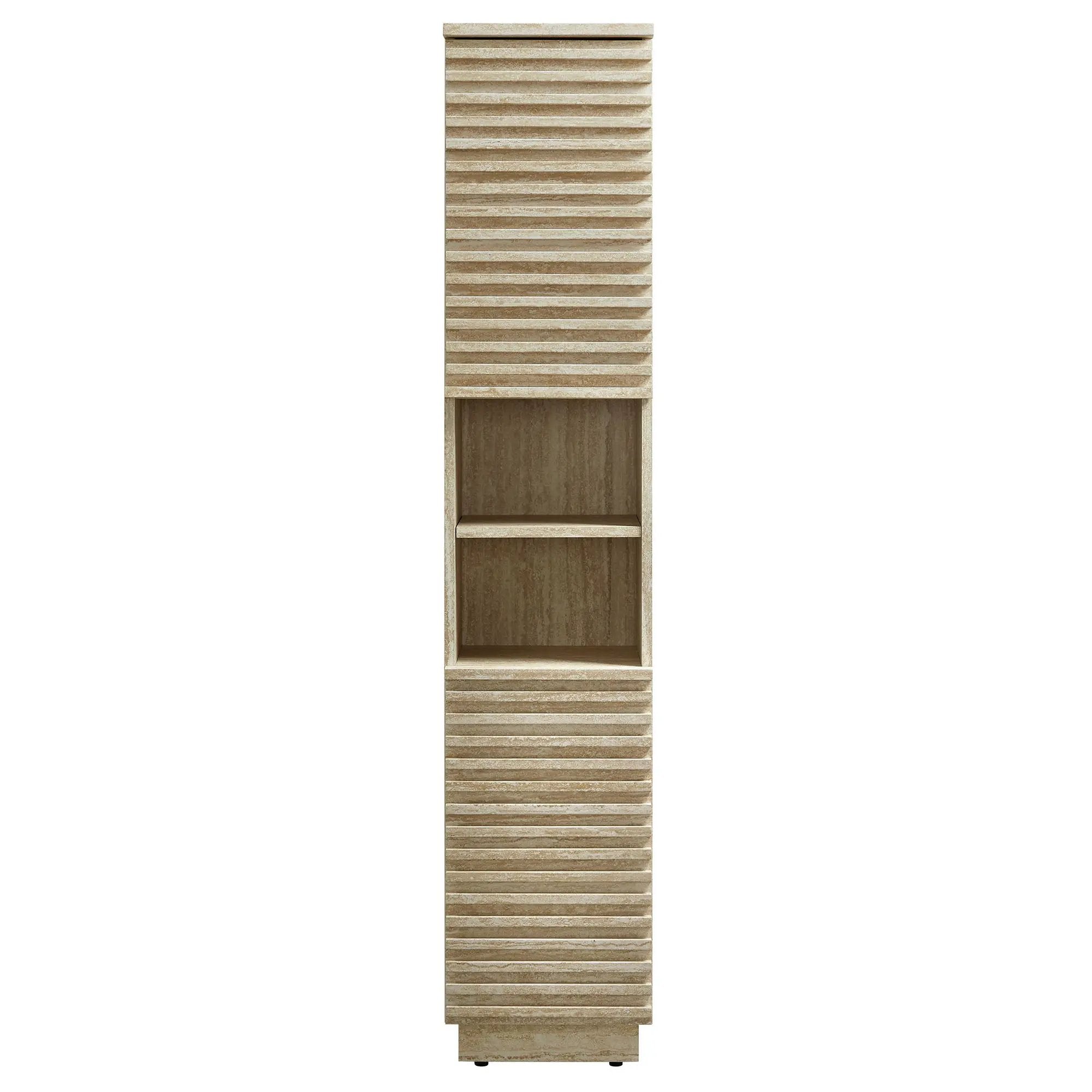 Render Tall Narrow Faux Travertine Linen Storage Cabinet by HouseOfZazla
