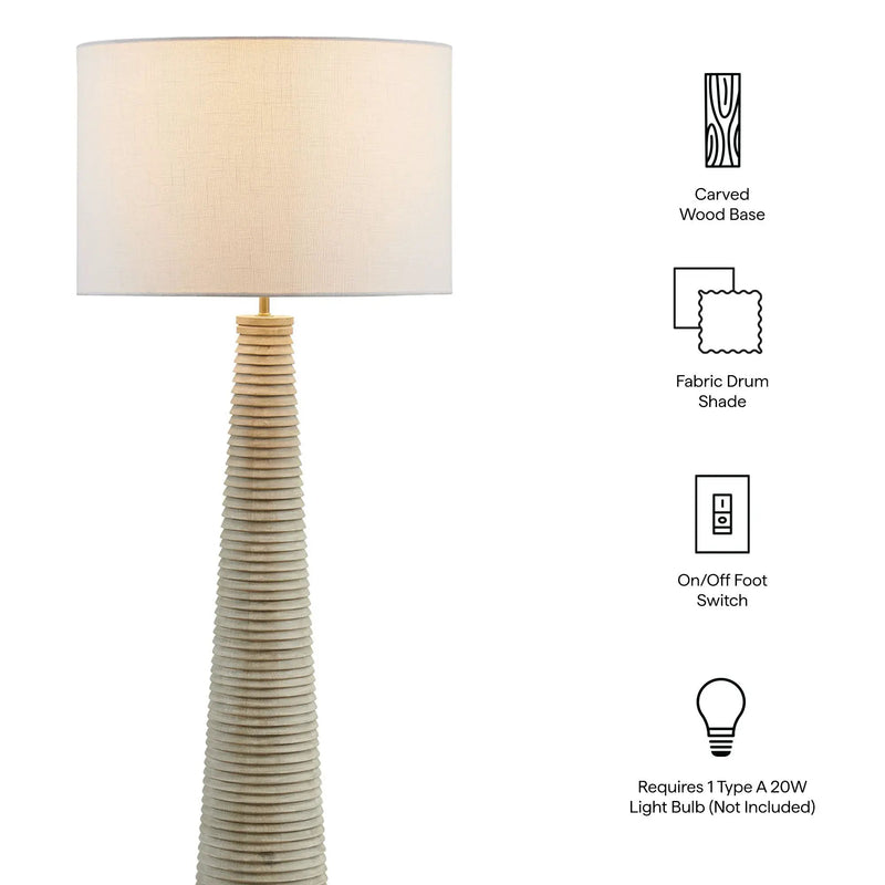 Saylor Carved Ribbed Wood Floor Lamp with Drum Shade by Modway by HouseOfZazla