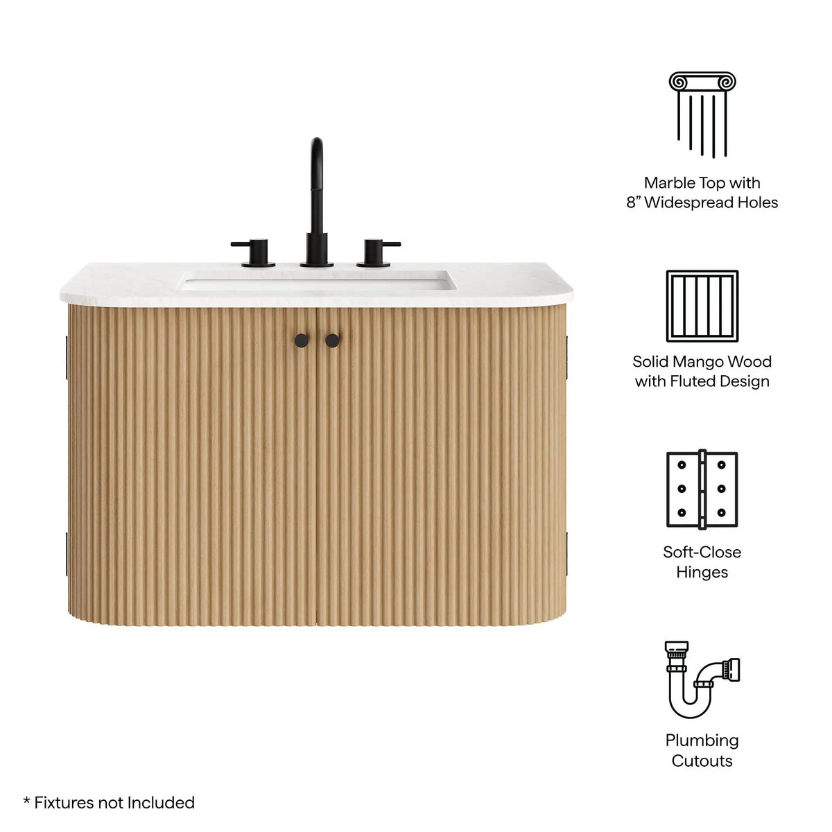 Zia 30" Wall-Mount Bathroom Vanity with Marble Sink by HouseOfZazla