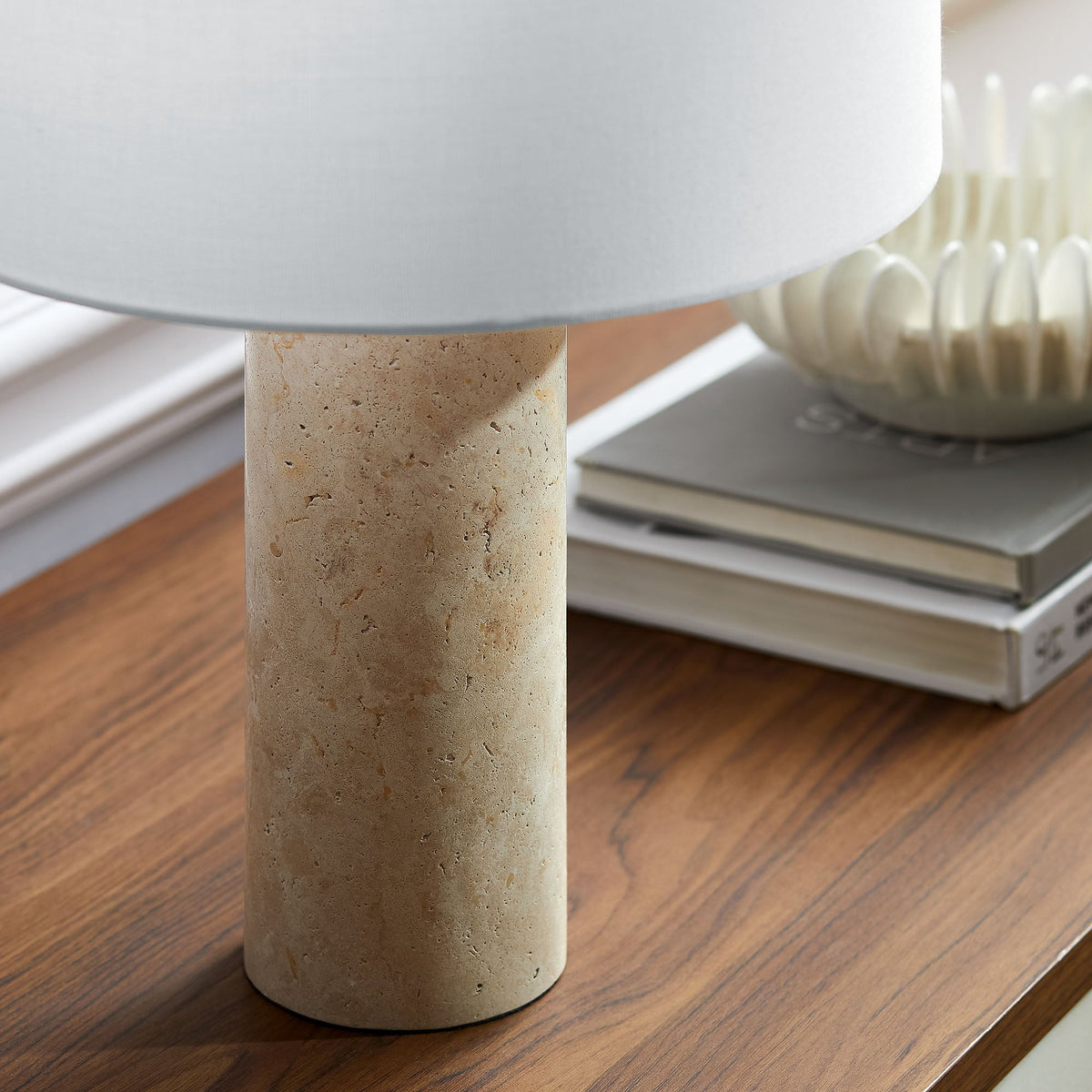 Zenith Travertine Table Lamp With Fabric Drum Shade by Modway, photo 12 of 12