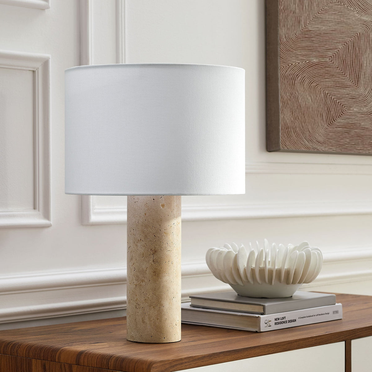Zenith Travertine Table Lamp With Fabric Drum Shade by Modway, photo 10 of 12