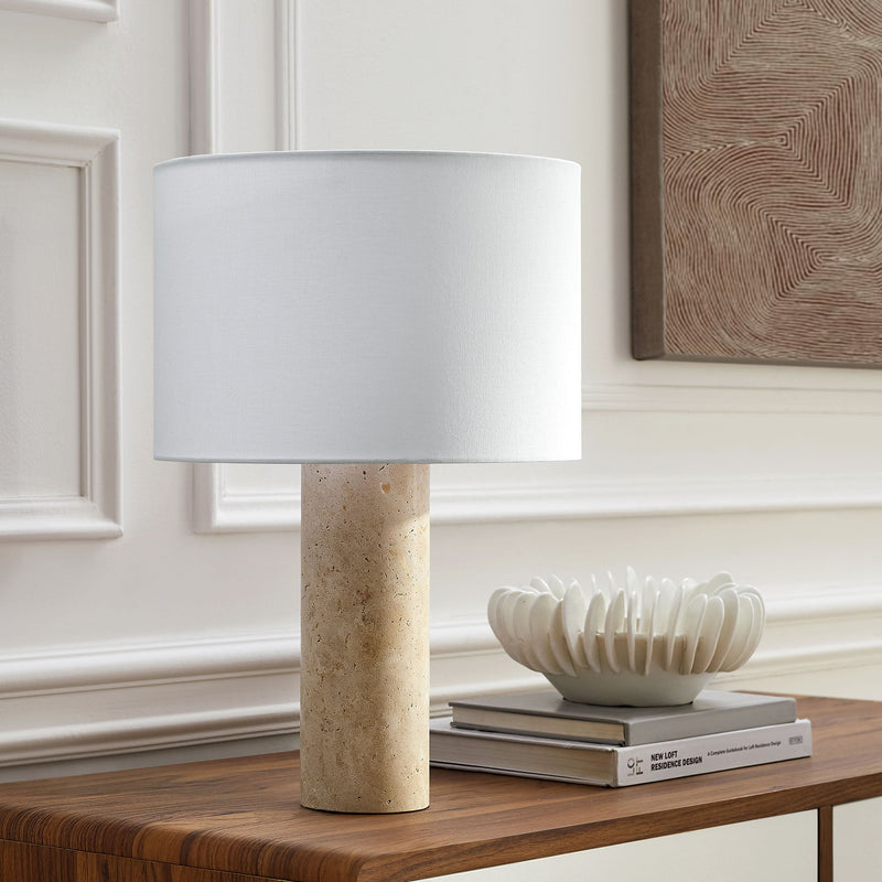 Zenith Travertine Table Lamp With Fabric Drum Shade by Modway, photo 10 of 12