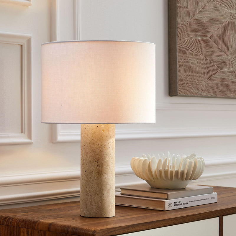 Zenith Travertine Table Lamp With Fabric Drum Shade by Modway, photo 11 of 12
