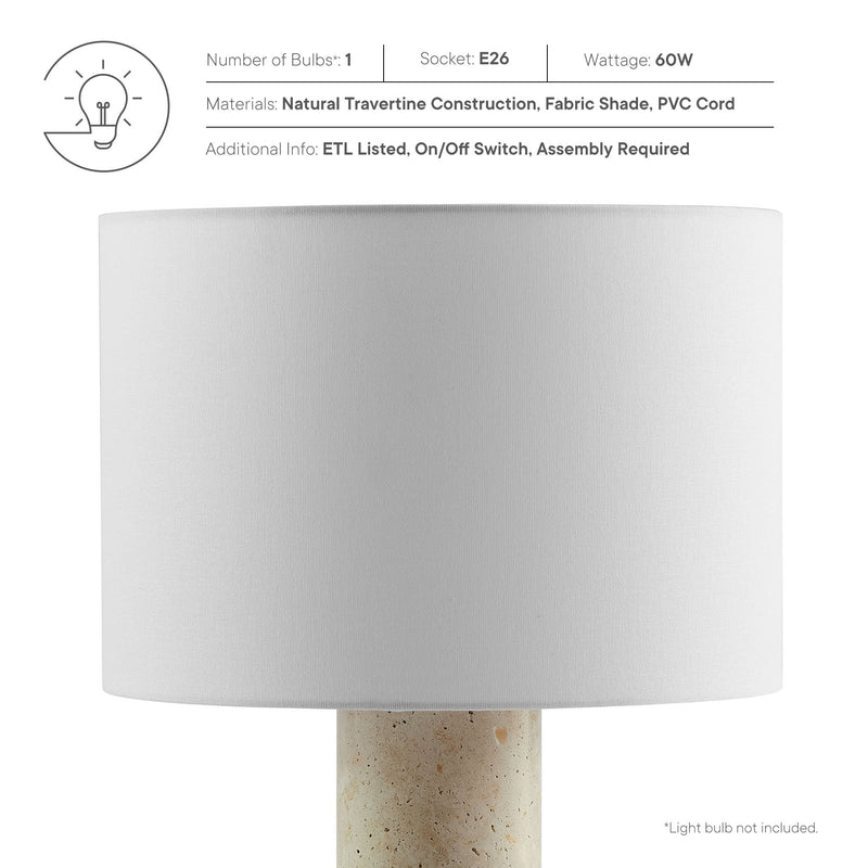 Zenith Travertine Table Lamp With Fabric Drum Shade by Modway, photo 4 of 12