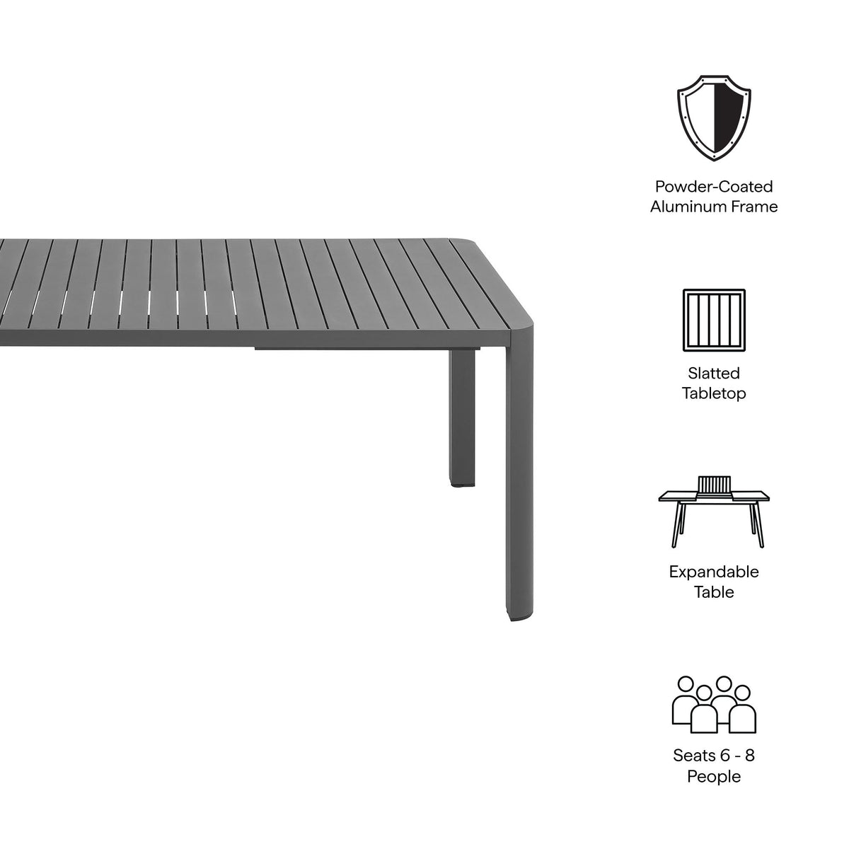 Tahoe Outdoor Patio Aluminum Extendable Dining Table by Modway, photo 2 of 10