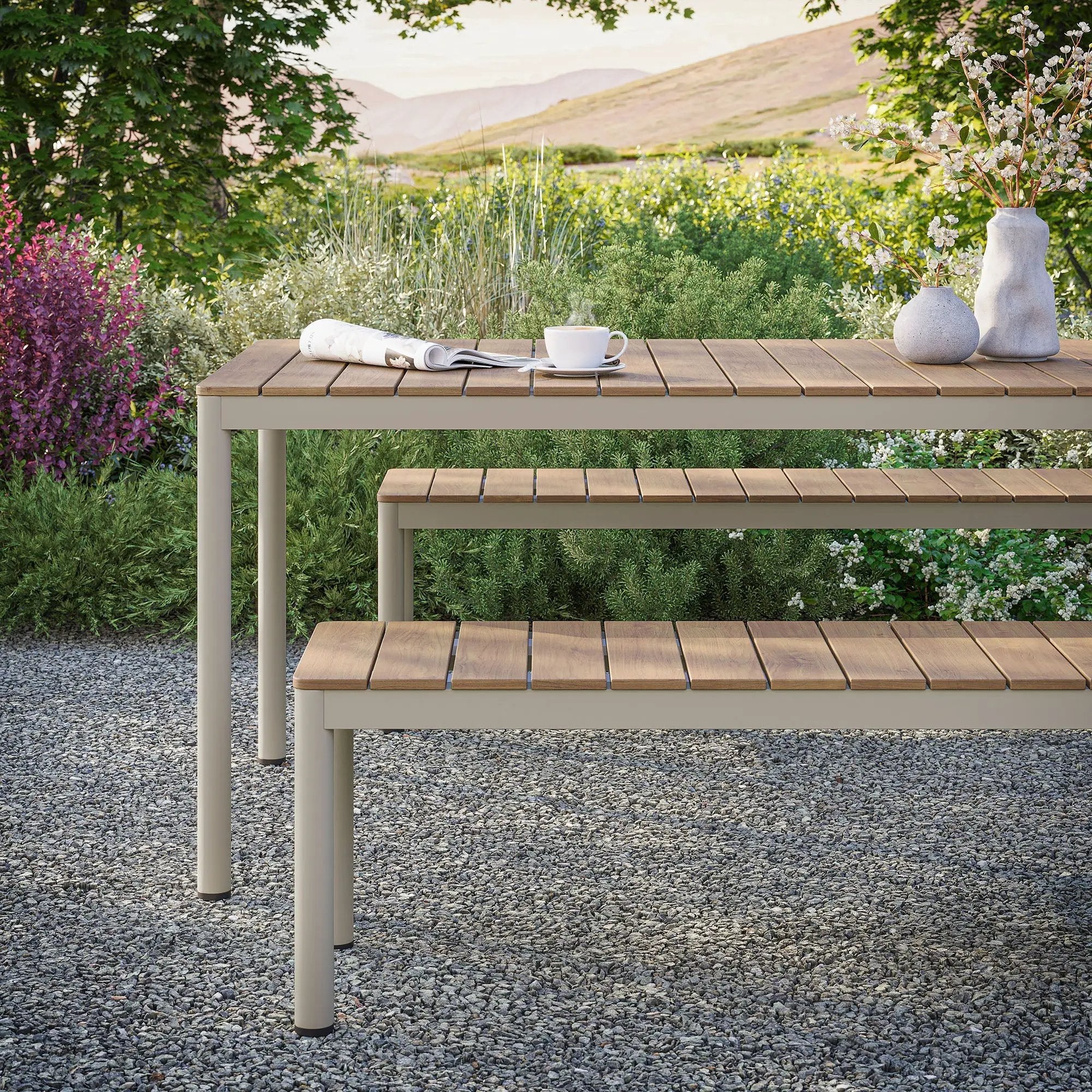 Finn Outdoor Patio Aluminum Faux Wood Dining Set with Benches by Modway by HouseOfZazla