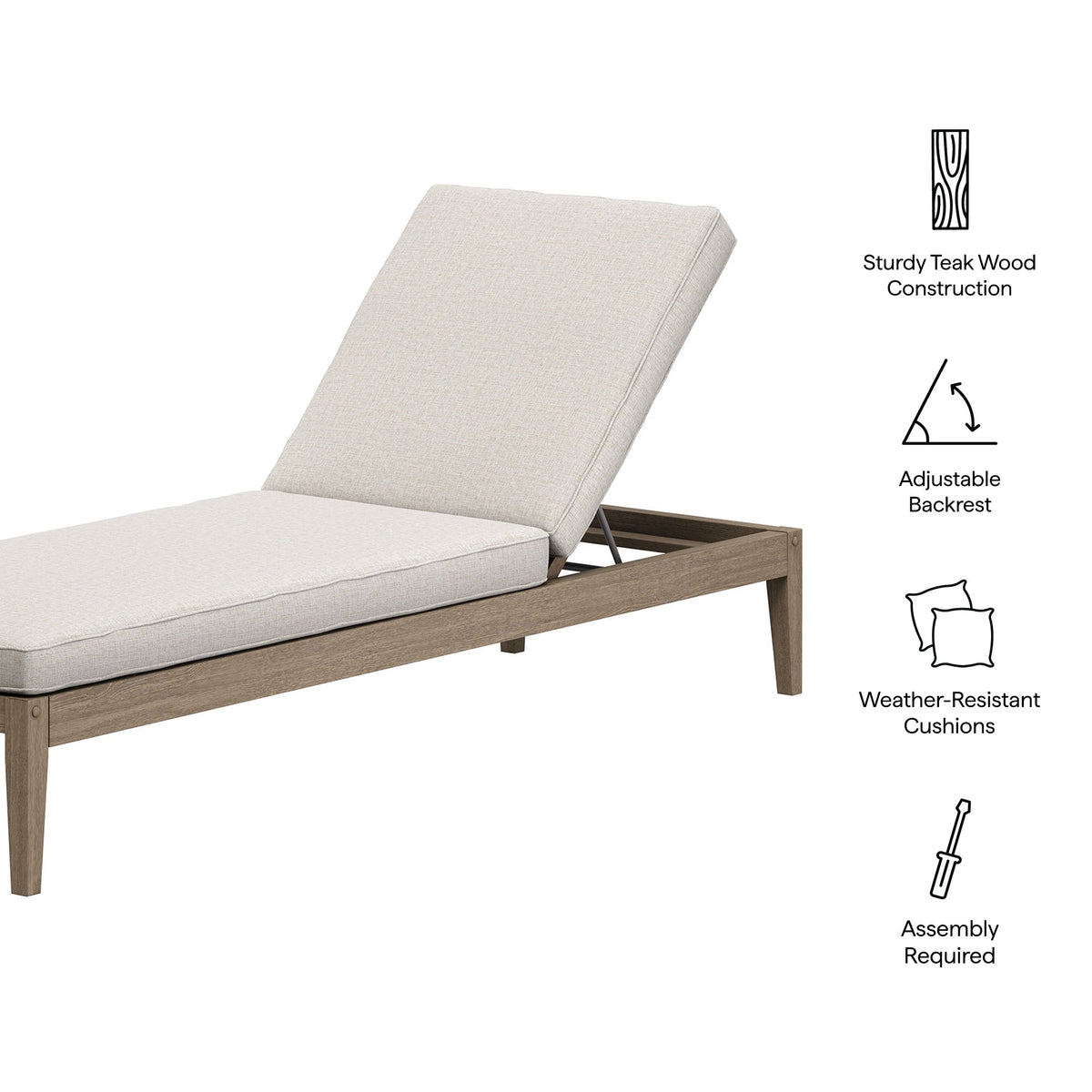 Northlake Outdoor Patio Teak Chaise Lounge by Modway, photo 11 of 27