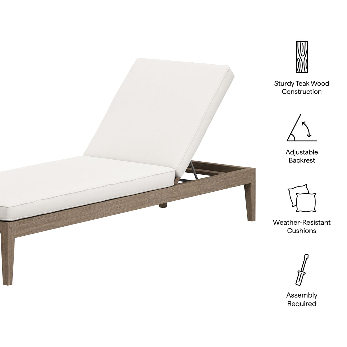 Northlake Outdoor Patio Teak Chaise Lounge by Modway, photo 21 of 27