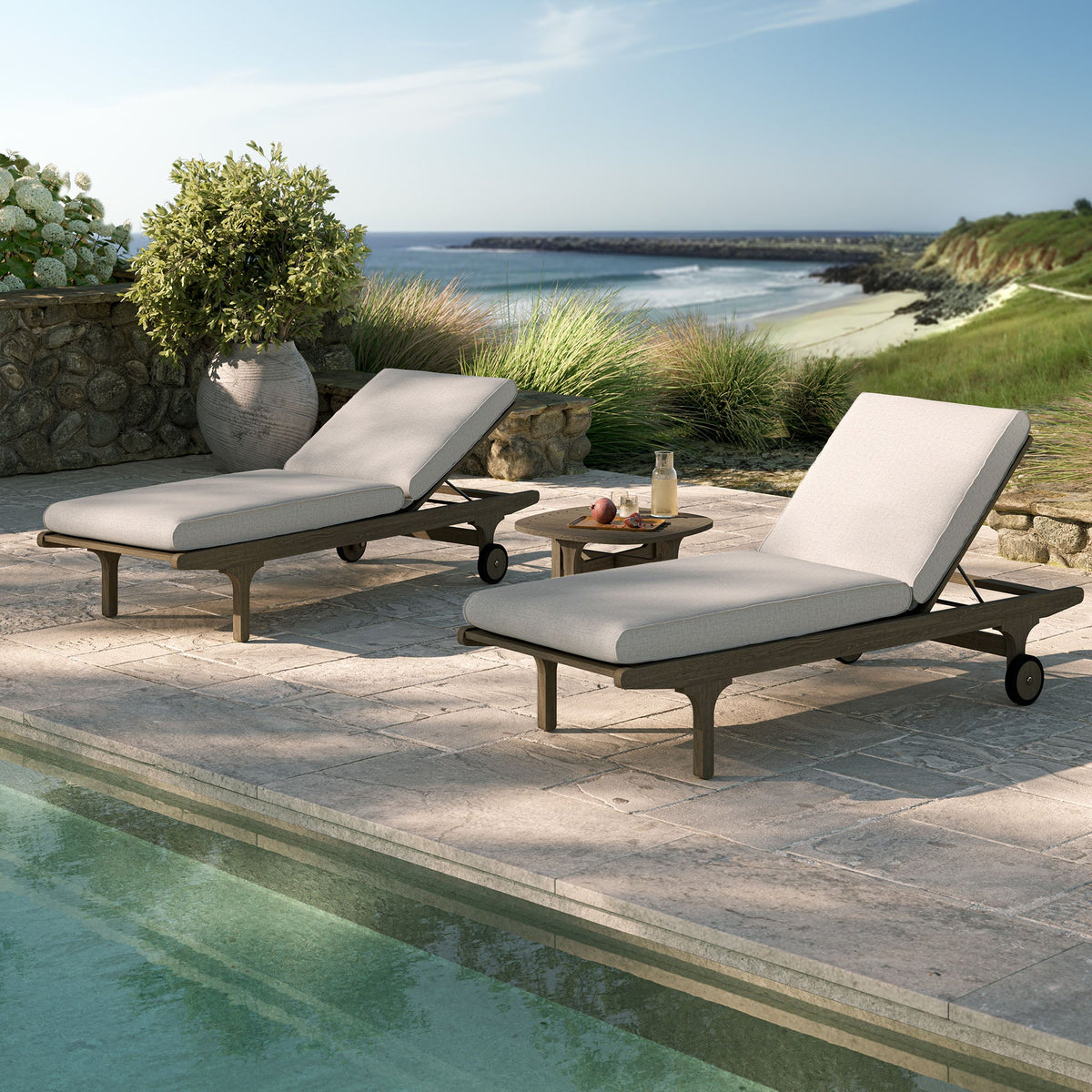 Saratoga Outdoor Patio Teak Wood 3-Piece Chaise Lounge Furniture Set by Modway, photo 22 of 32