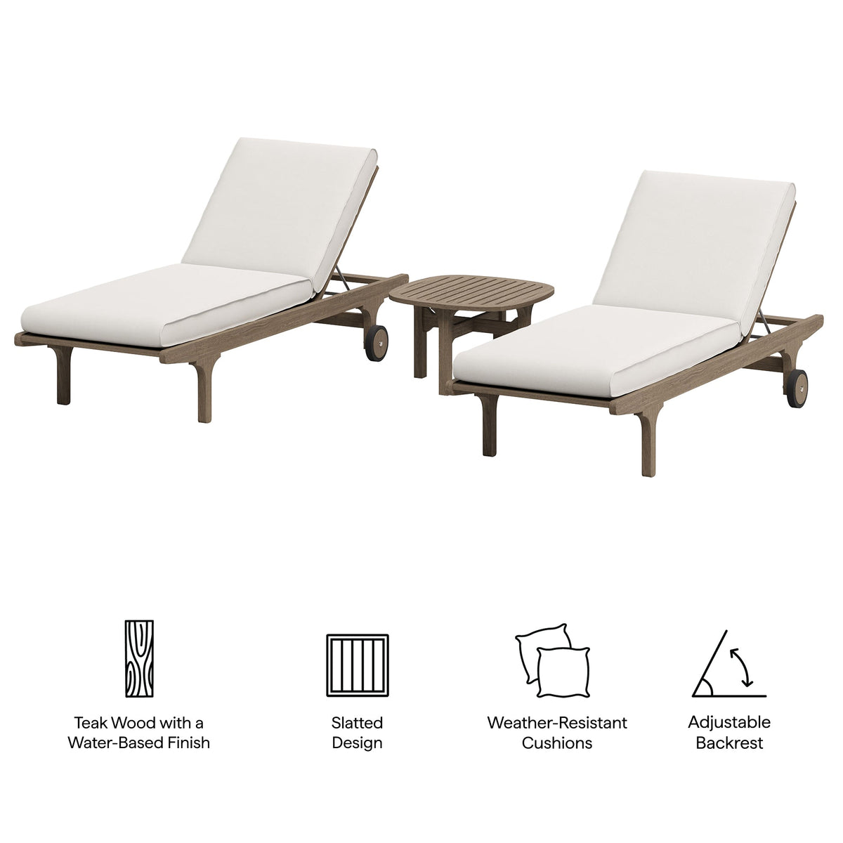 Saratoga Outdoor Patio Teak Wood 3-Piece Chaise Lounge Furniture Set by Modway, photo 26 of 32