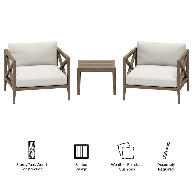 Northlake 3-Piece Outdoor Patio Teak Wood Furniture Set by HouseOfZazla