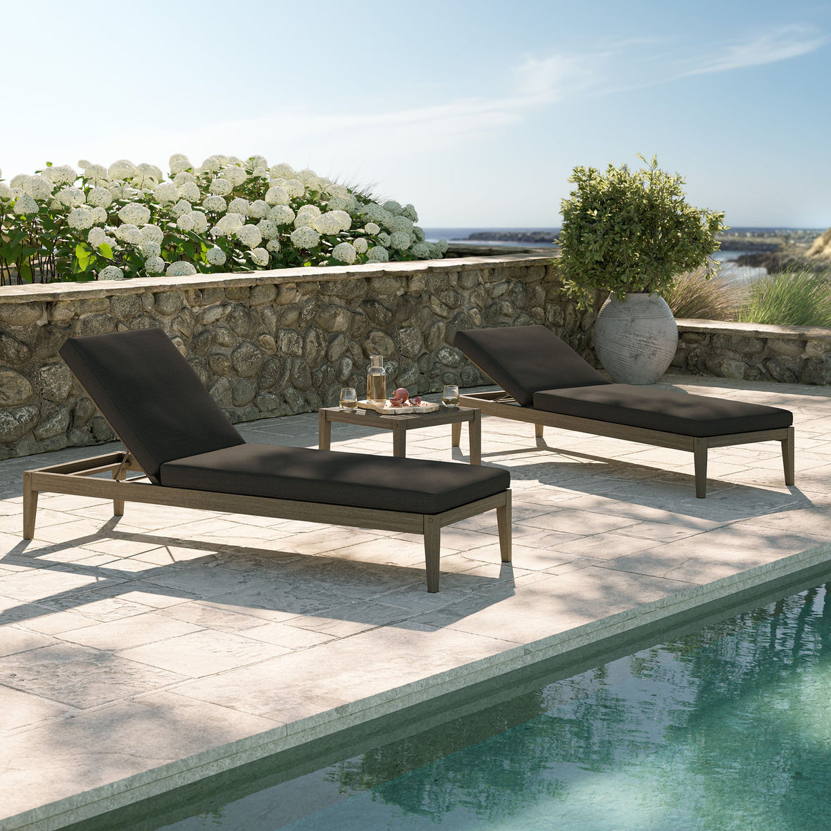 Northlake 3-Piece Outdoor Patio Teak Wood Furniture Set with Chaise Lounges and Side Table by Modway, photo 11 of 31